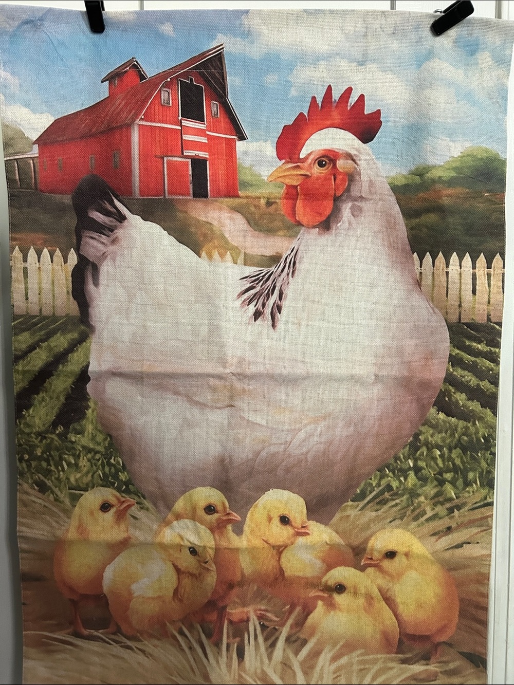 White Hen & Yellow Chicks Farm Print Flag